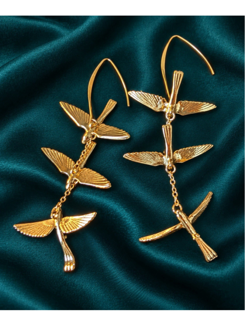 Anthropologie Swallow Bird Gold Earrings Cottagecore Boho Flying Whimsical Retro